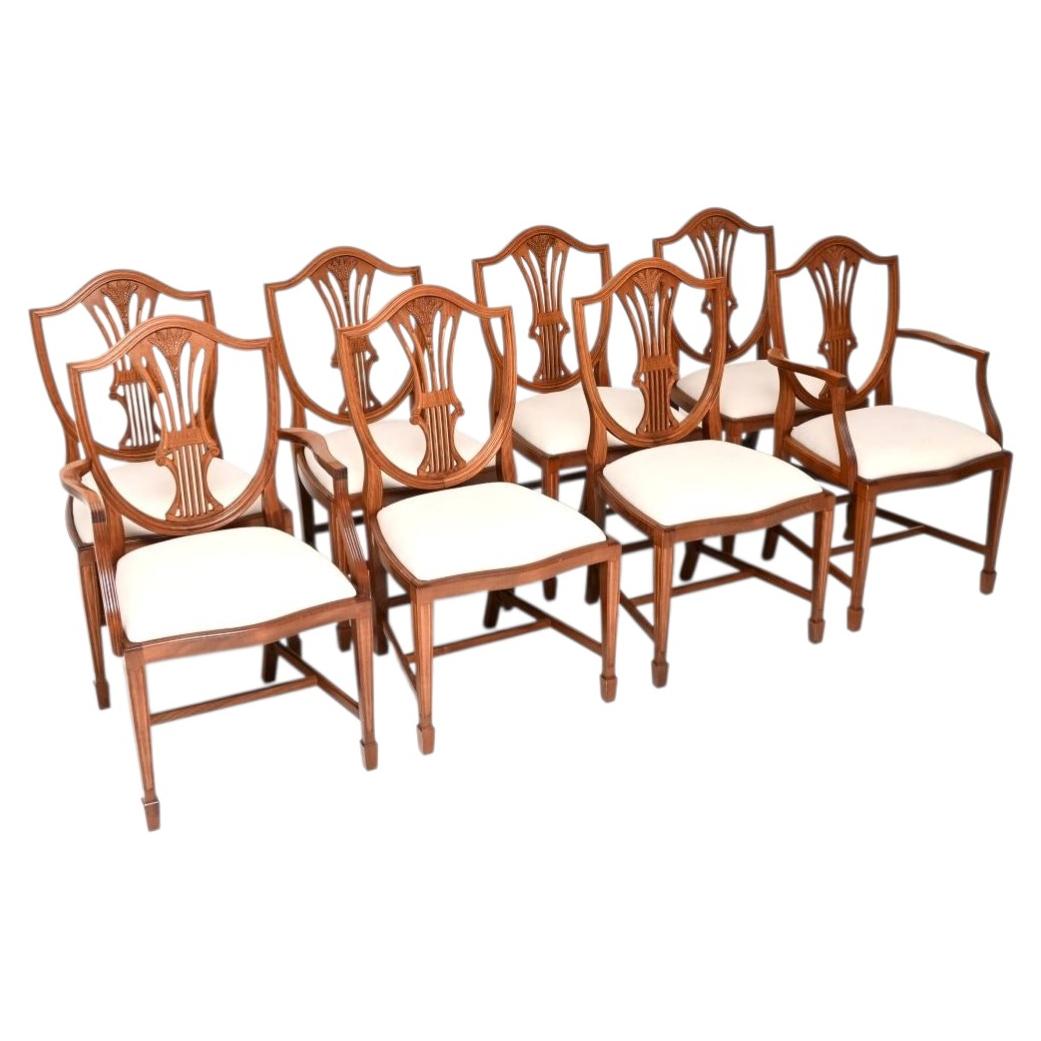 Set of Eight Antique Sheraton Style Shield Back Dining Chairs