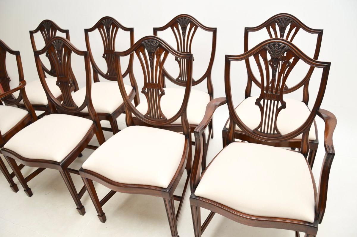 Sheraton Set of Eight Antique Shield Back Dining Chairs For Sale