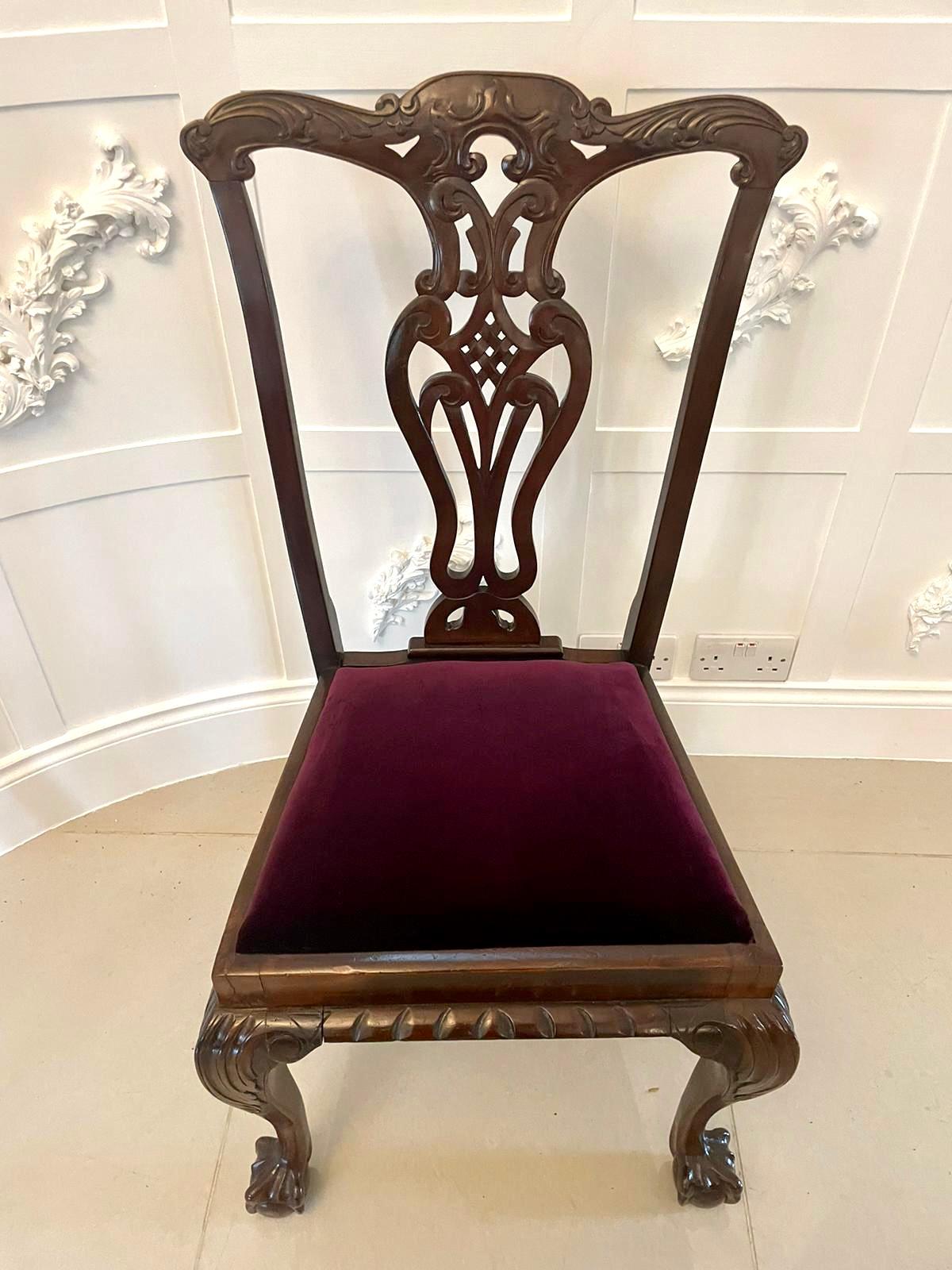 Late 19th Century Set of Eight Antique Victorian Quality Carved Mahogany Dining Chairs