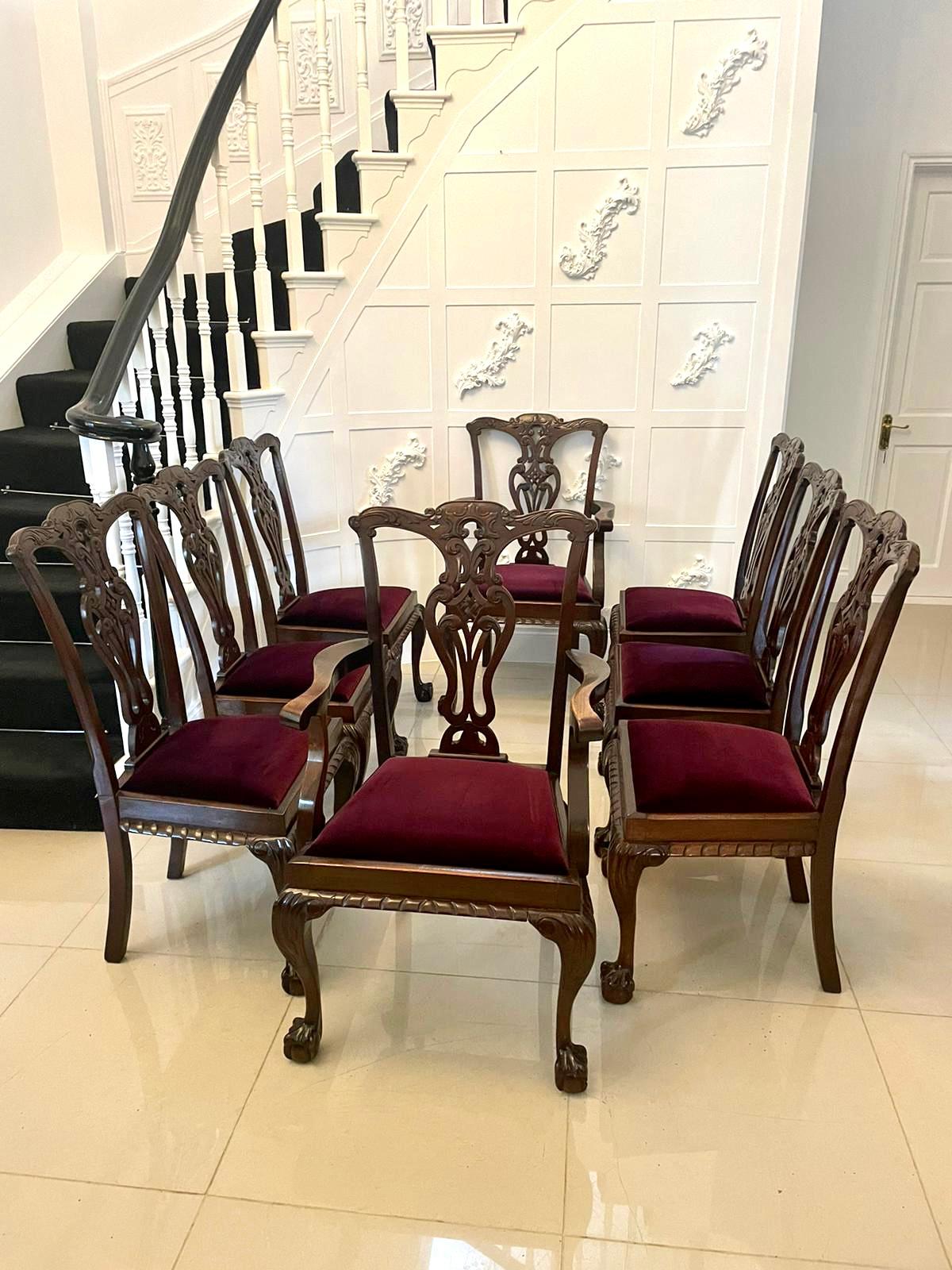 Set of Eight Antique Victorian Quality Carved Mahogany Dining Chairs 3