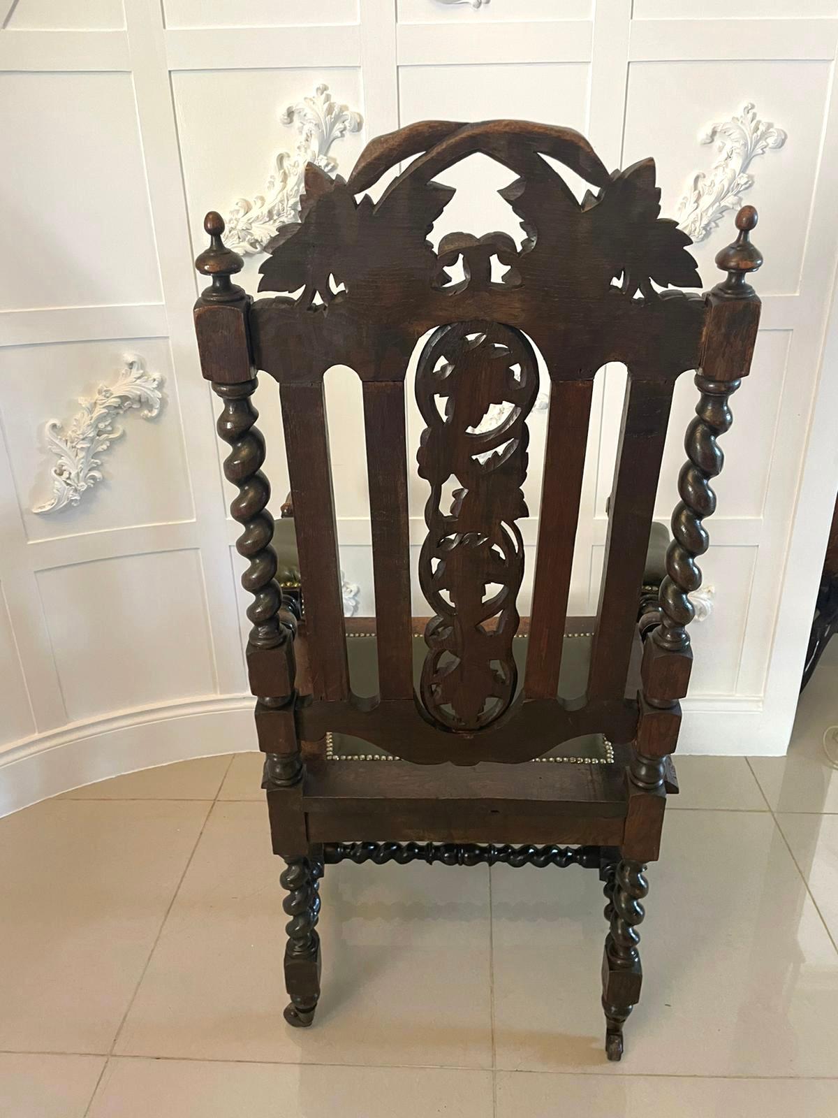 Set of Eight Antique Victorian Quality Carved Oak Dining Chairs 6