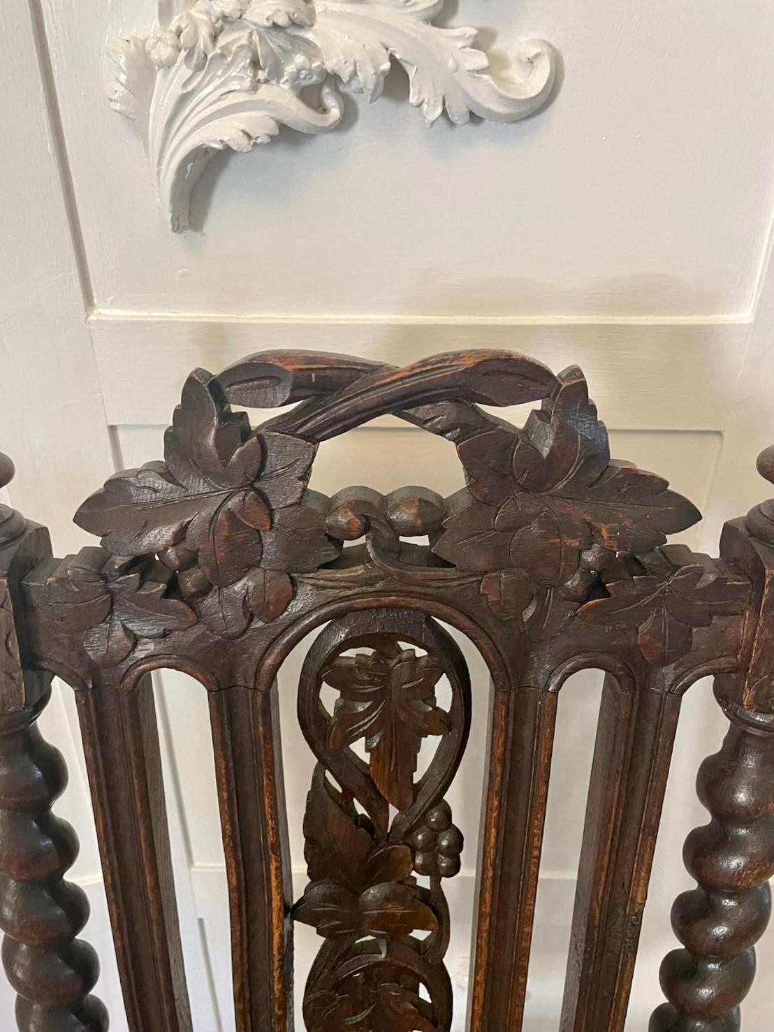 Set of Eight Antique Victorian Quality Carved Oak Dining Chairs 8