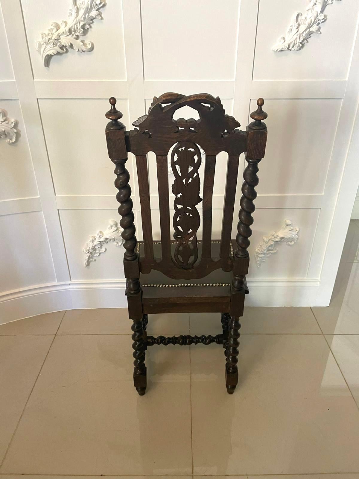 Set of Eight Antique Victorian Quality Carved Oak Dining Chairs 3