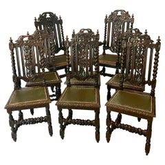 Set di otto sedie da pranzo antiche in Oak Oak intagliato di qualità vittoriana