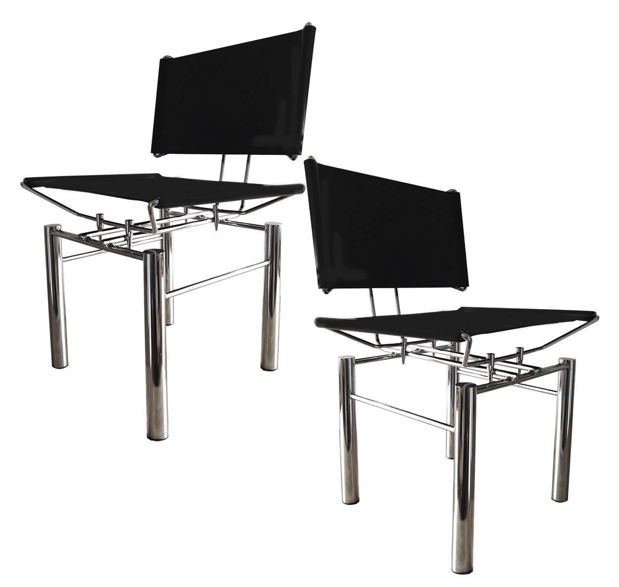Late 20th Century Set of Eight Architectural Black Woven Chrome Dining Chairs from Ulrich Bitch