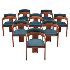 Set of Eight Architectural Italian Armchairs with Bentwood Frames