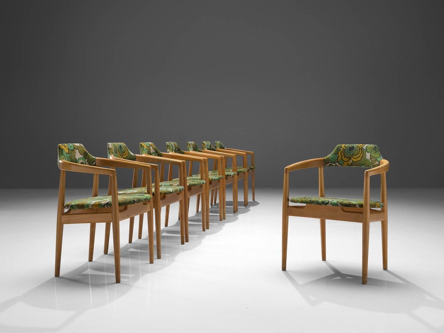 Set of eight armchairs by OPE, Jönköping,  Sweden, 1960s.

This set of eight beech armchairs by OPE has a very open character. The legs are slightly tapered and the wood has aged very nicely. The open design gives this chair a very inviting