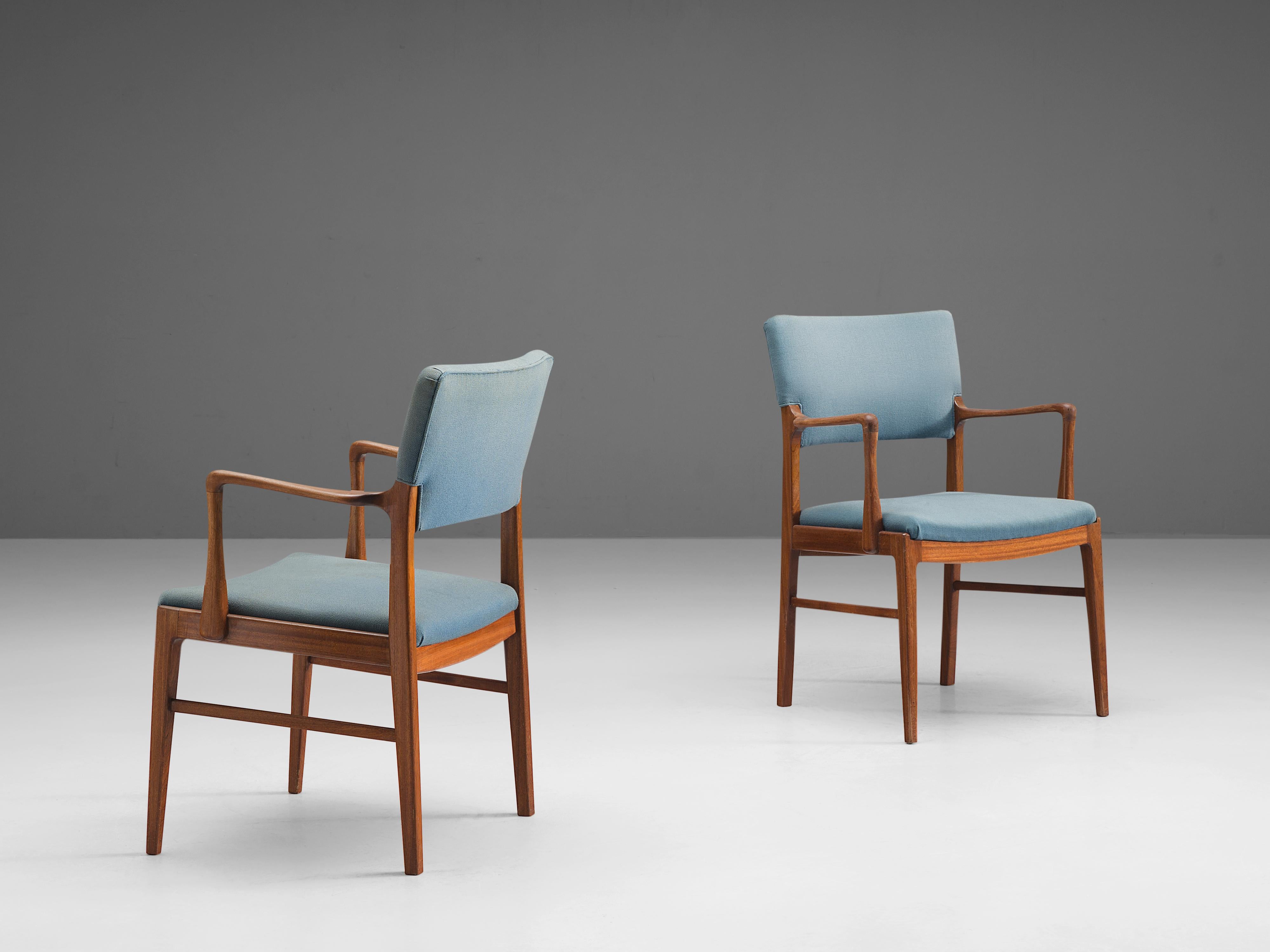 Set of Eight Armchairs in Mahogany and Blue Fabric 1