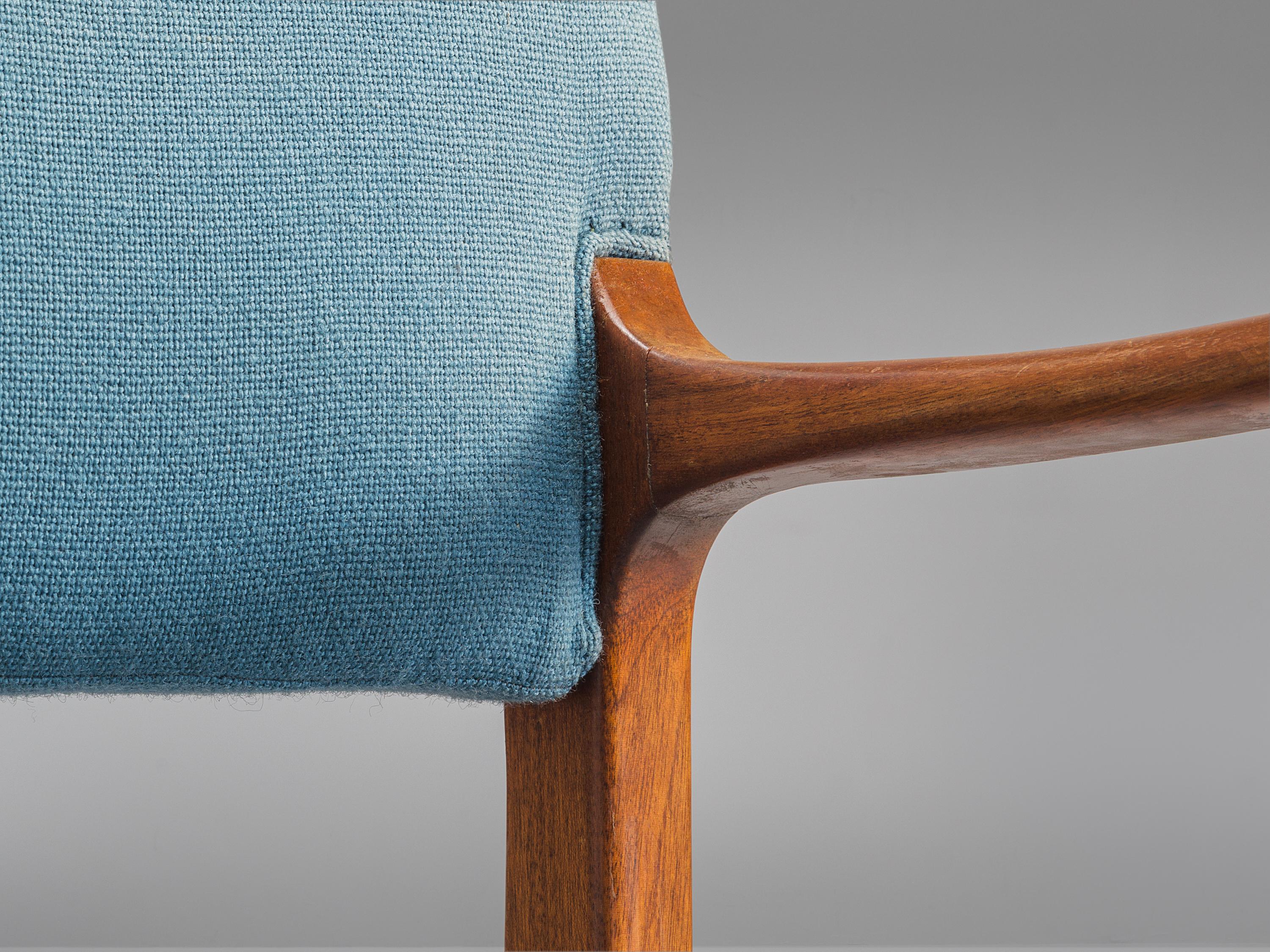 Set of Eight Armchairs in Mahogany and Blue Fabric 3