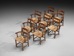 Set di otto poltrone in Oak e paglia