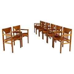 Set of Eight Armchairs in Oak by Giuseppe Rivadossi, Italy