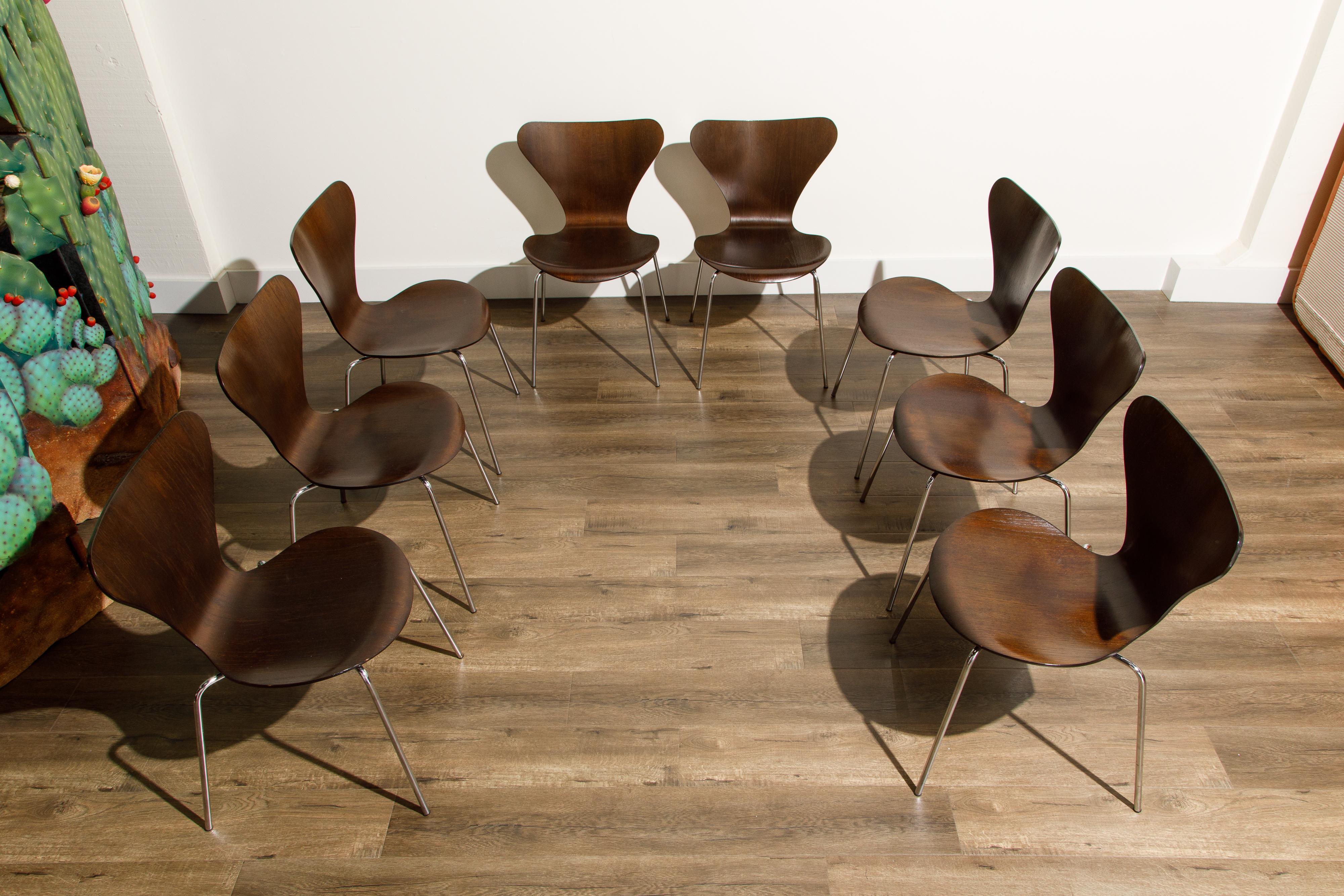 Mid-Century Modern Set of Eight Arne Jacobsen for Fritz Hansen 'Series-7' Chairs, c. 1973, Signed 