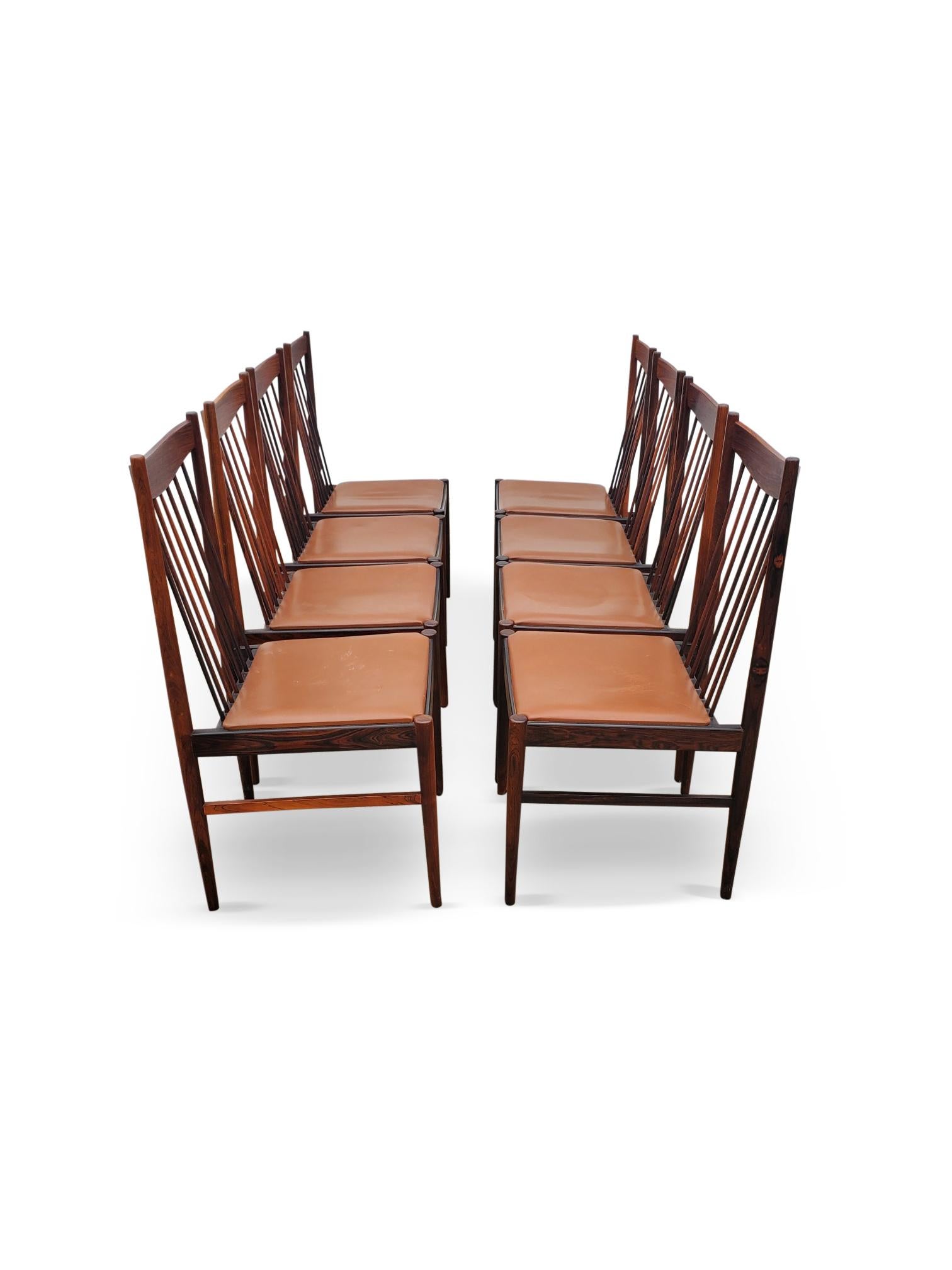 Set of Eight Arne Vodder Brazilian Rosewood Dining Chairs by Sibast Denmark  For Sale 4