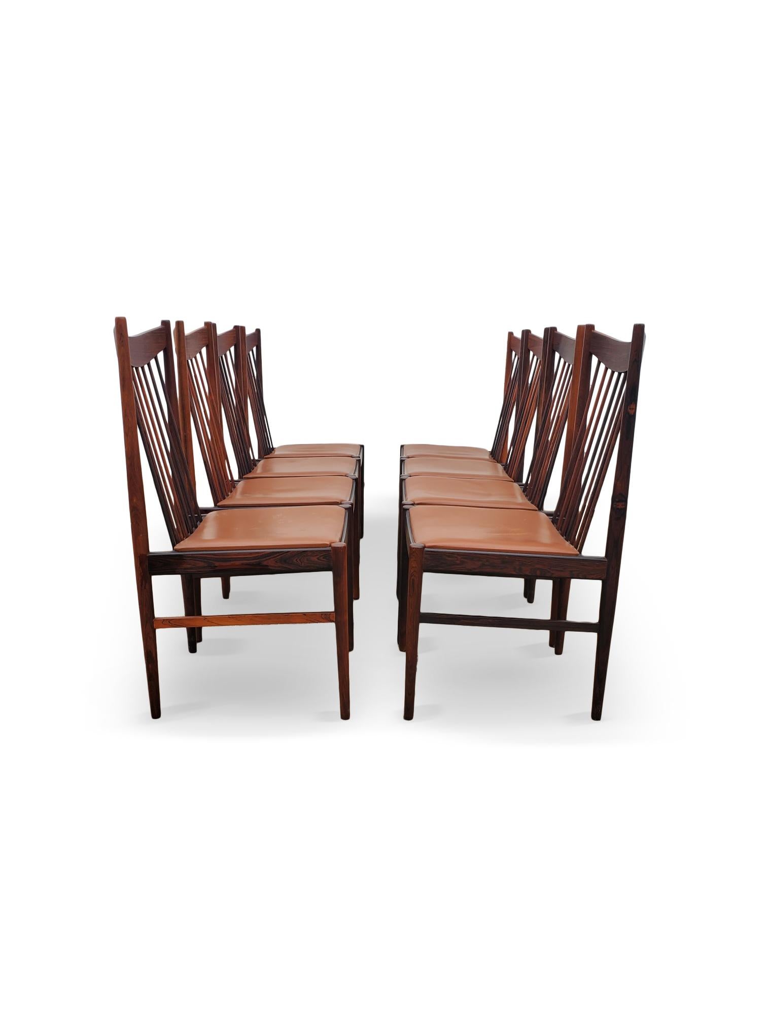 Set of Eight Arne Vodder Brazilian Rosewood Dining Chairs by Sibast Denmark  For Sale 5