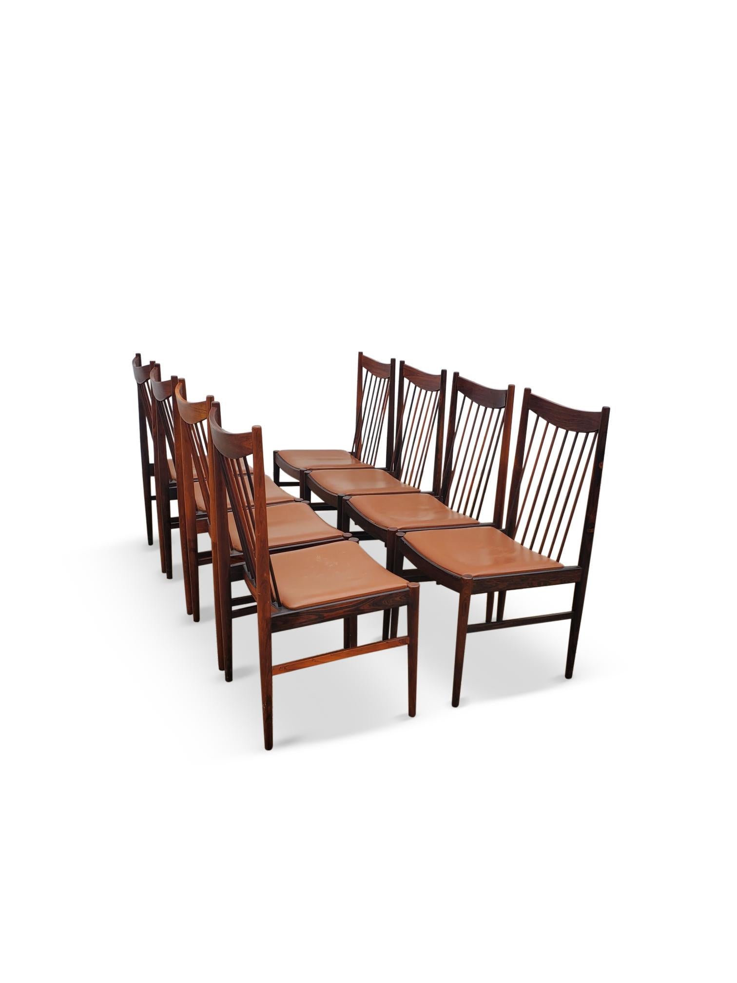 Set of Eight Arne Vodder Brazilian Rosewood Dining Chairs by Sibast Denmark  For Sale 6
