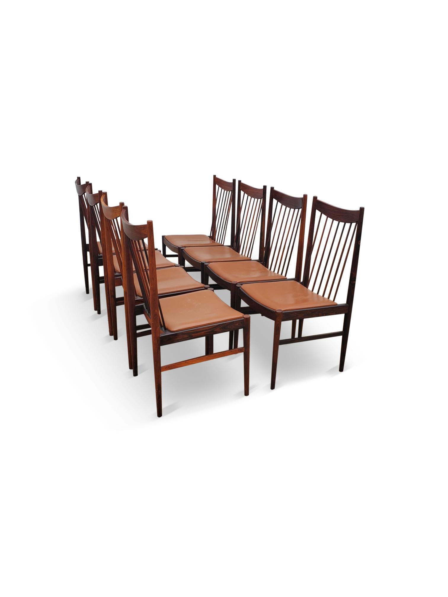 Set of Eight Arne Vodder Brazilian Rosewood Dining Chairs by Sibast Denmark  For Sale 7