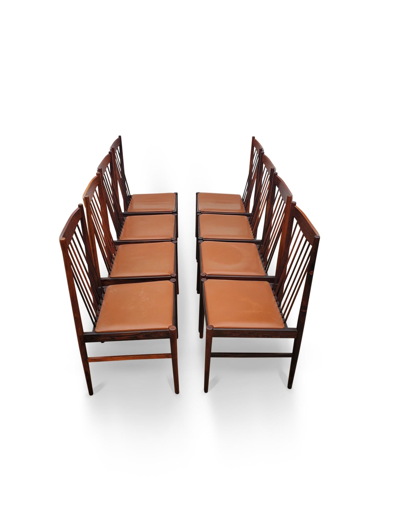 Set of Eight Arne Vodder Brazilian Rosewood Dining Chairs by Sibast Denmark  For Sale 8