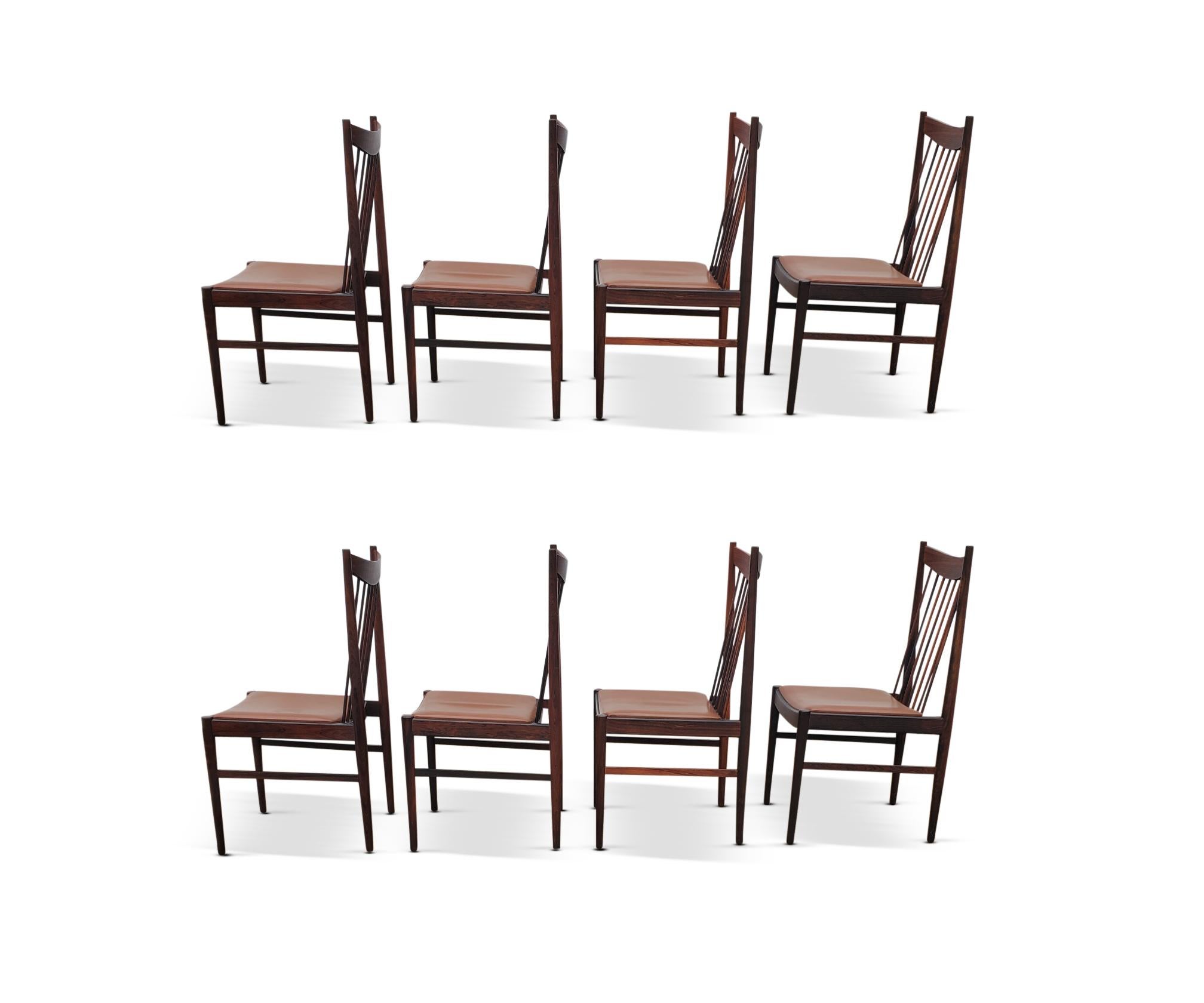 Danish Set of Eight Arne Vodder Brazilian Rosewood Dining Chairs by Sibast Denmark  For Sale