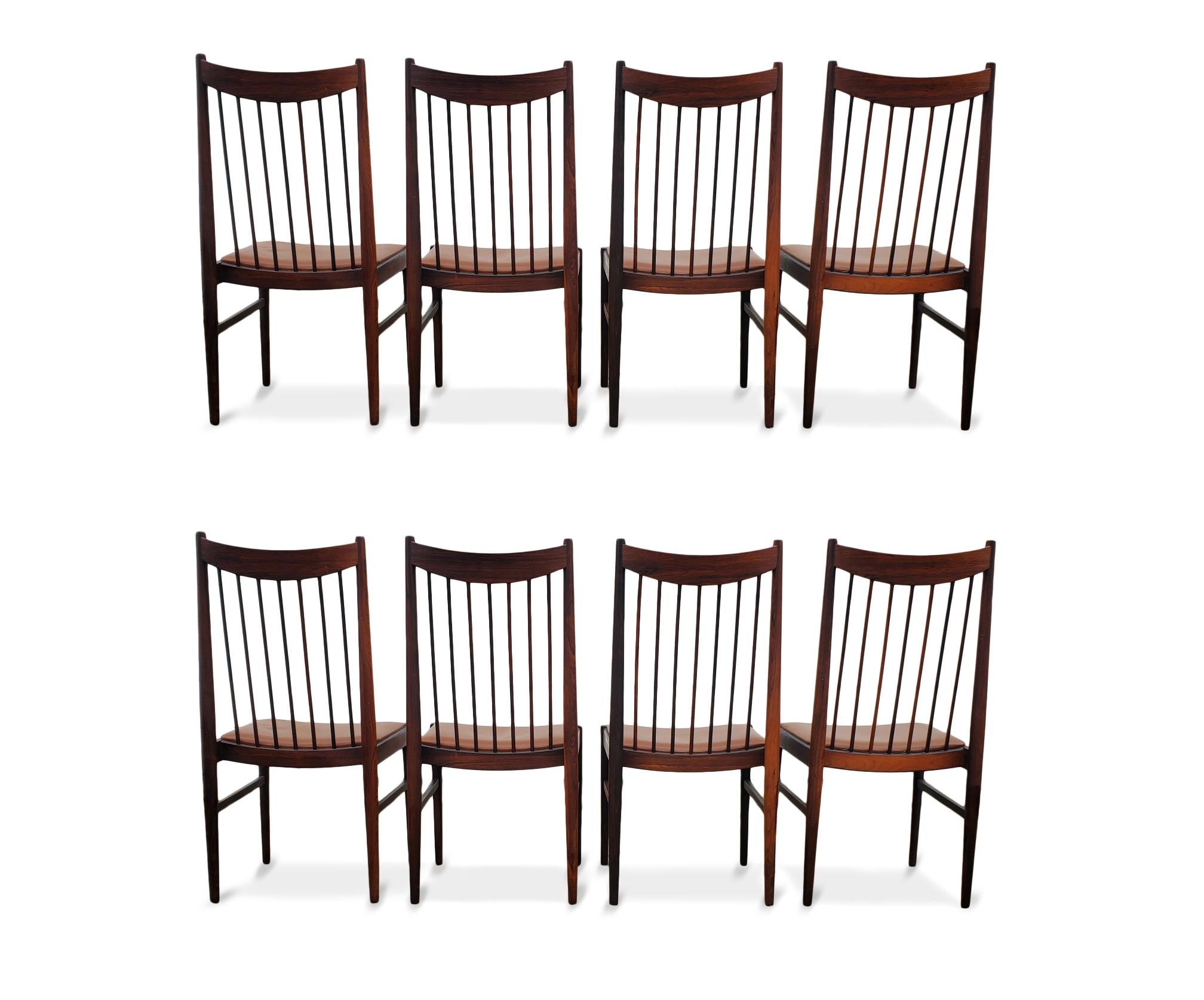 Set of Eight Arne Vodder Brazilian Rosewood Dining Chairs by Sibast Denmark  In Good Condition For Sale In Middlesex, NJ