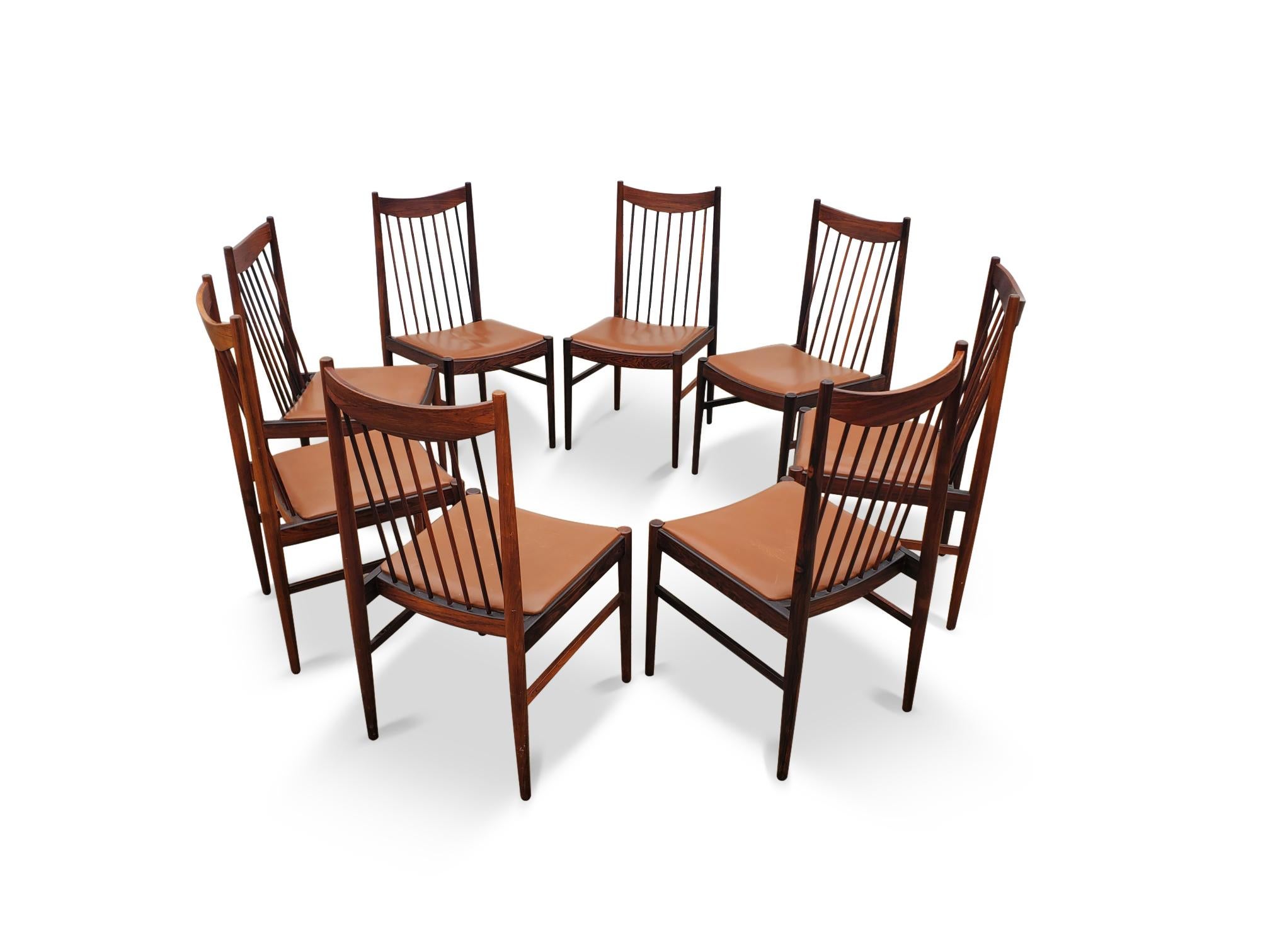 20th Century Set of Eight Arne Vodder Brazilian Rosewood Dining Chairs by Sibast Denmark  For Sale