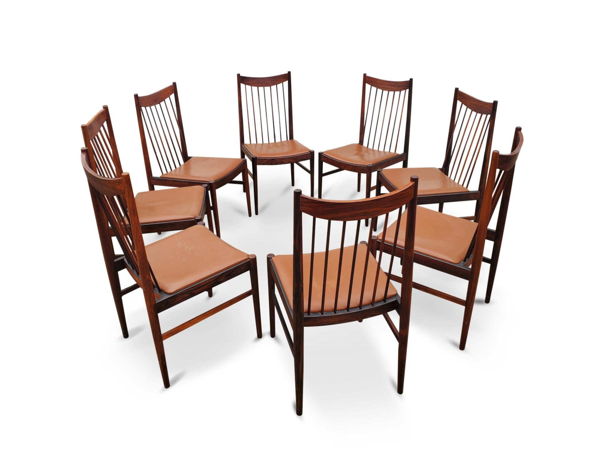 Set of Eight Arne Vodder Brazilian Rosewood Dining Chairs by Sibast Denmark  For Sale 1