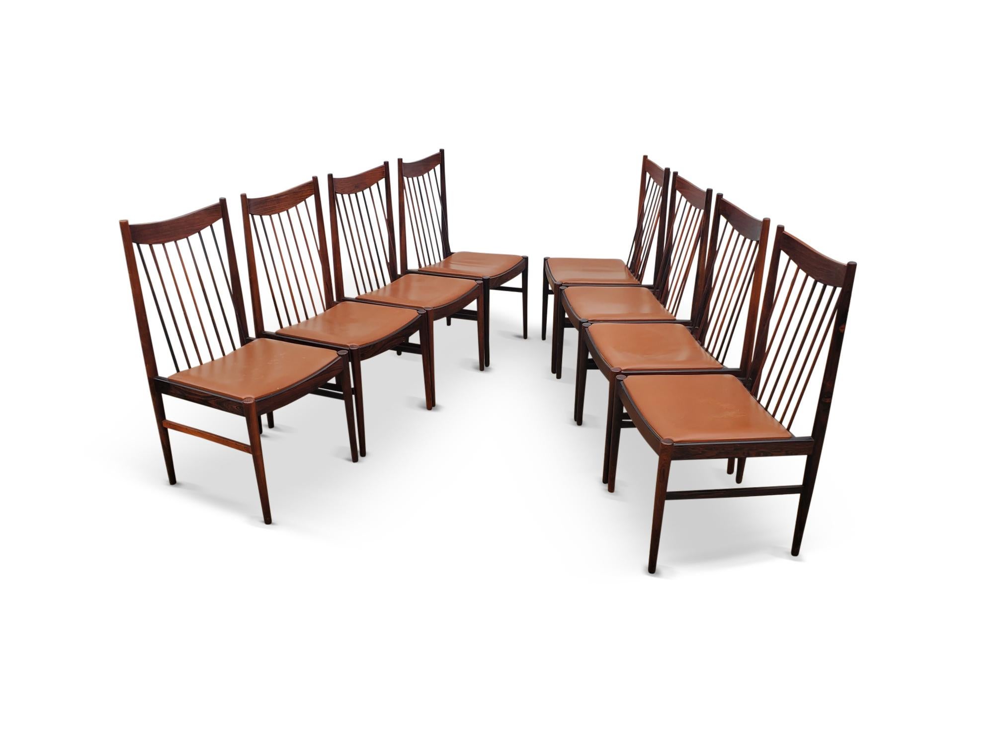 Set of Eight Arne Vodder Brazilian Rosewood Dining Chairs by Sibast Denmark  For Sale 2
