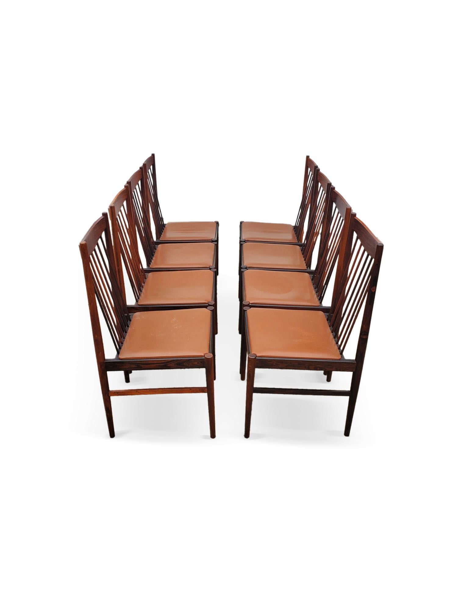 Set of Eight Arne Vodder Brazilian Rosewood Dining Chairs by Sibast Denmark  For Sale 3