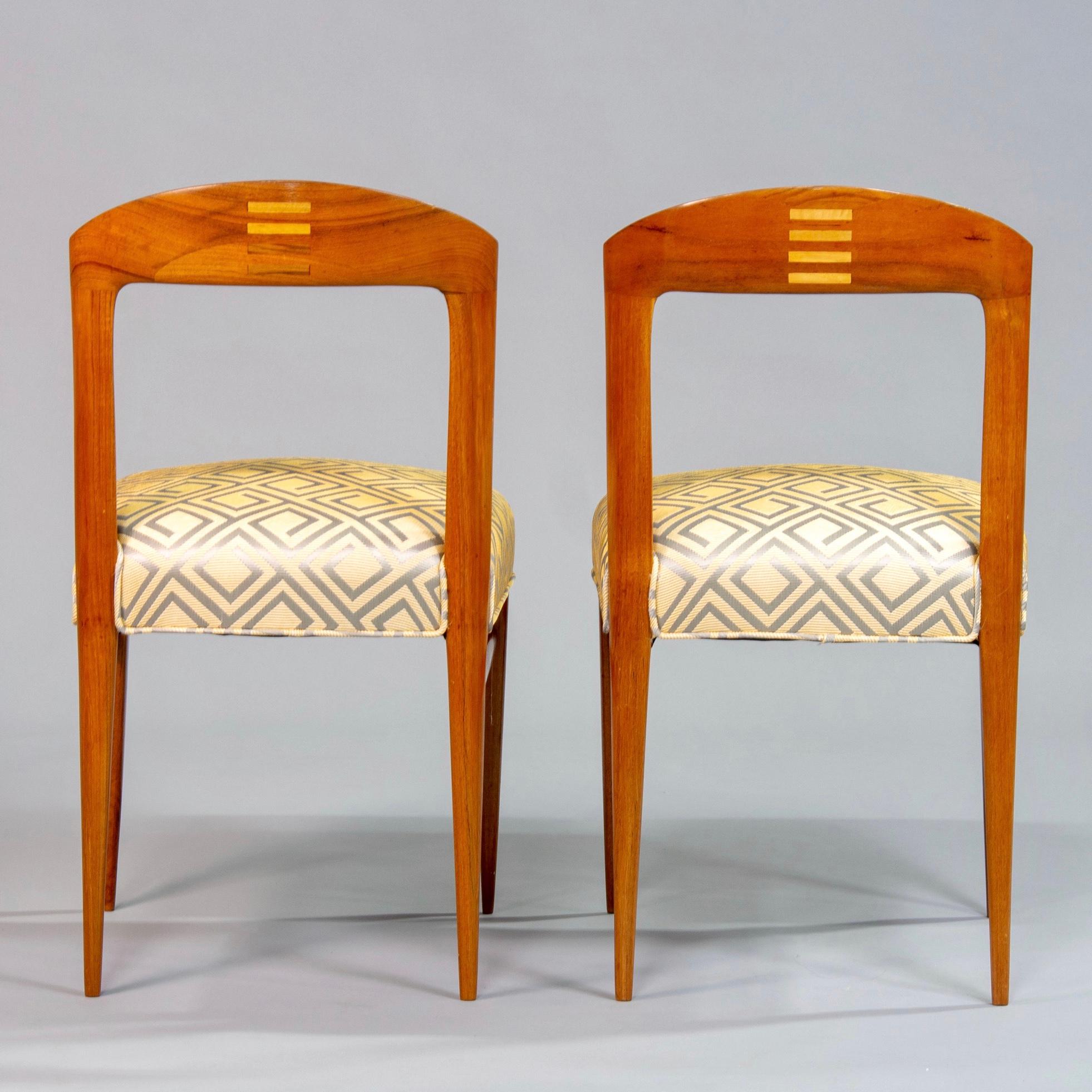 European Set of Eight Art Deco Beech Chairs with New Upholstery