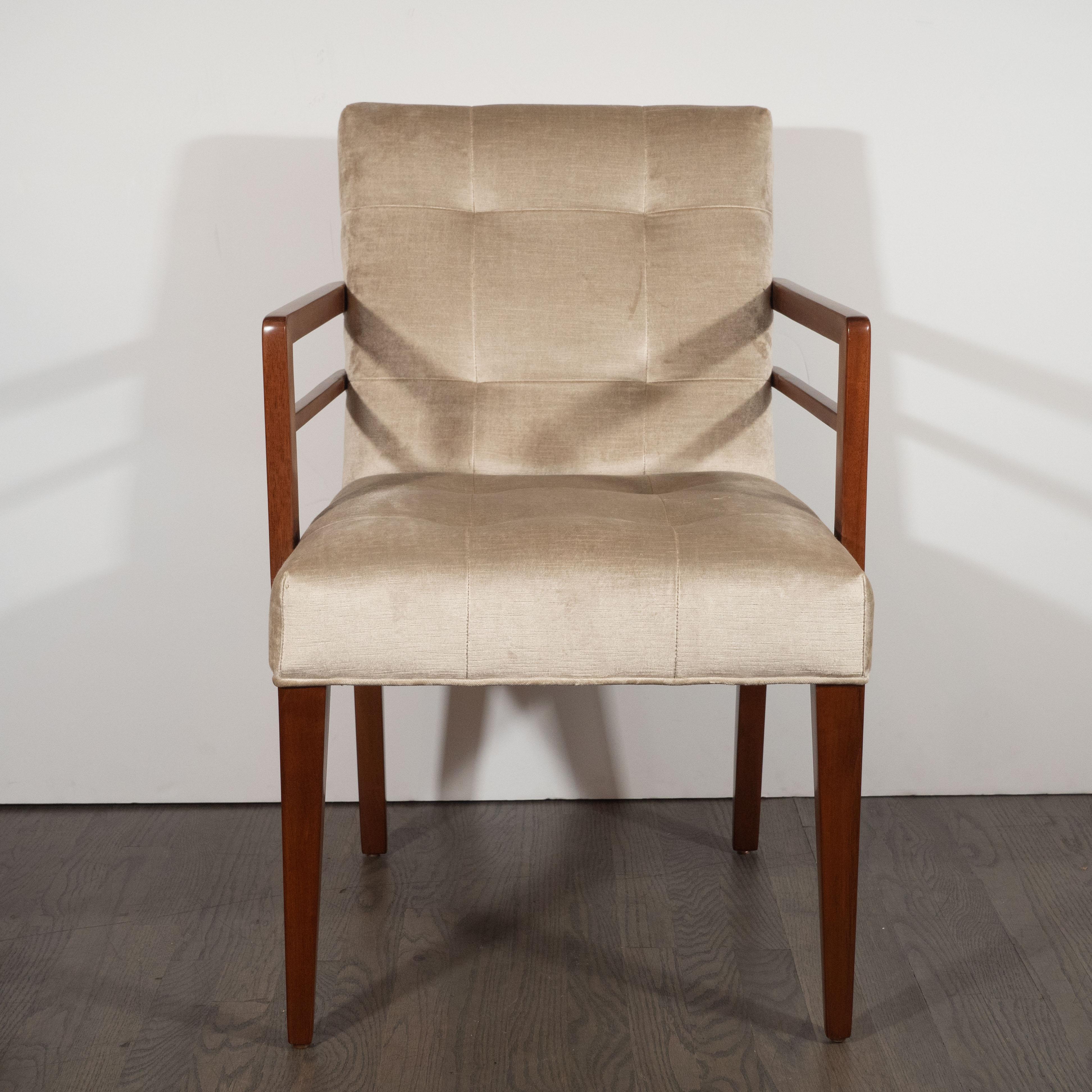 Set of Eight Art Deco Dining Chairs in Walnut & Champagne Velvet, Gilbert Rohde In Excellent Condition In New York, NY