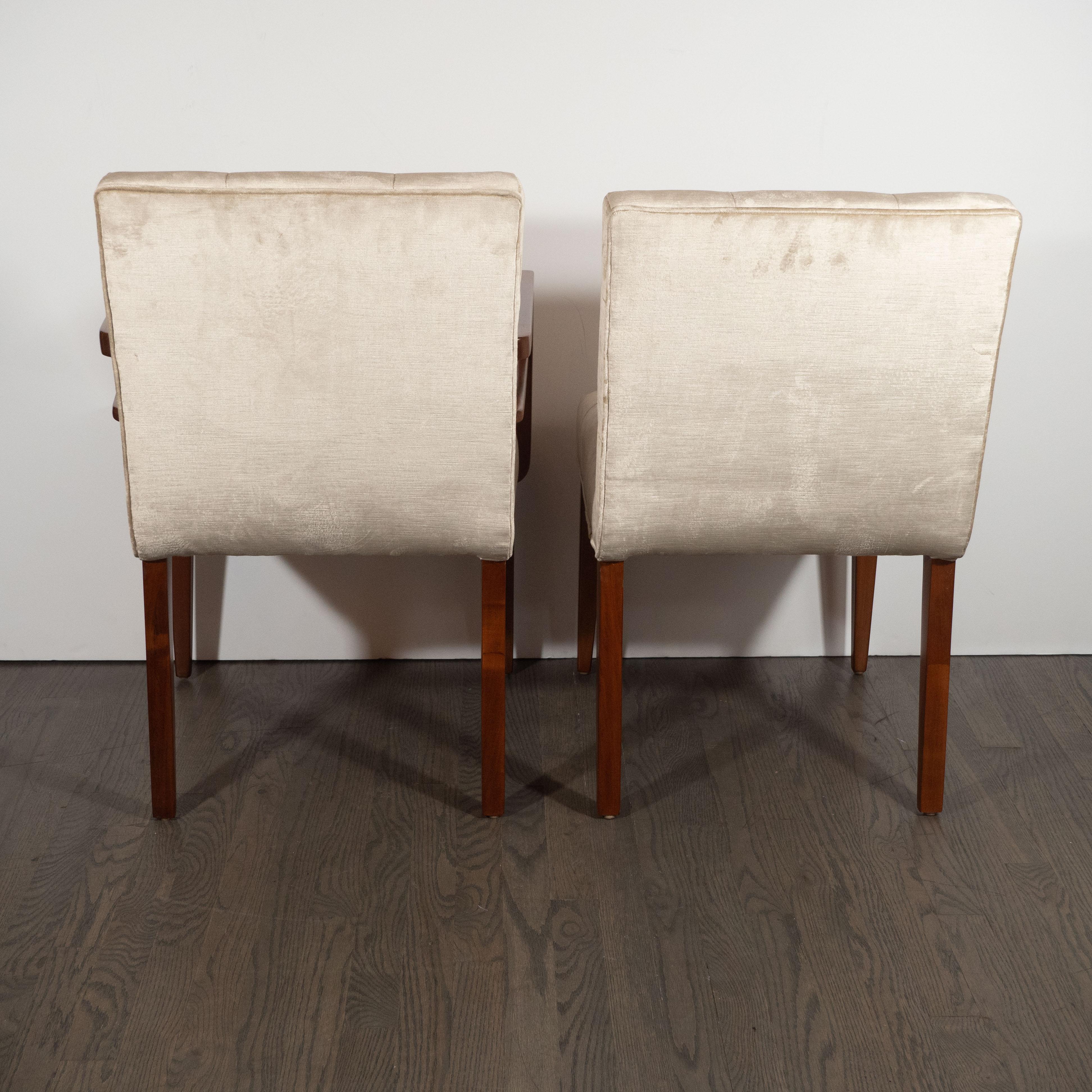 Set of Eight Art Deco Dining Chairs in Walnut & Champagne Velvet, Gilbert Rohde 2
