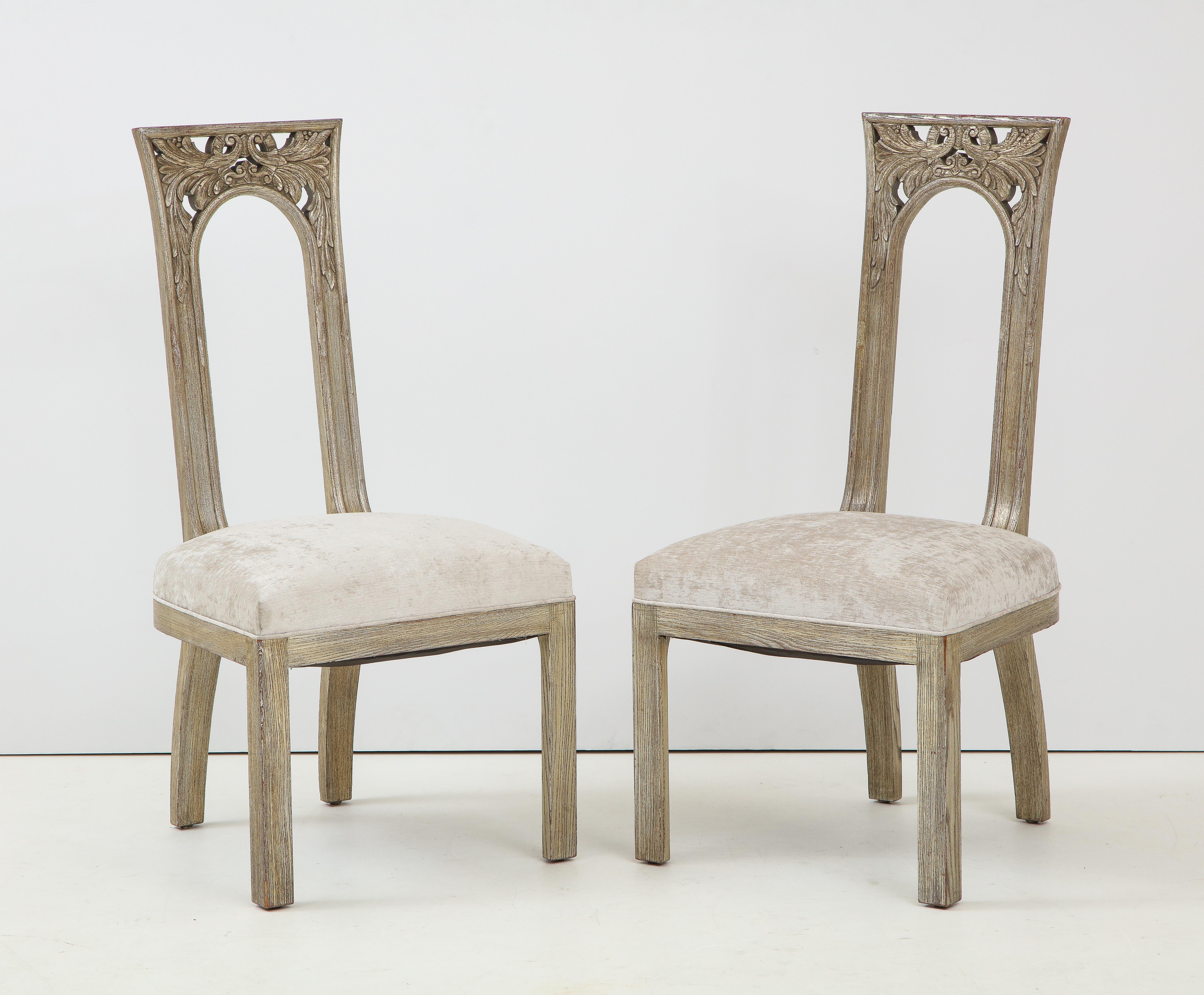 Mid-20th Century Set of Eight Art Deco Influenced Dining Chairs by James Mont For Sale
