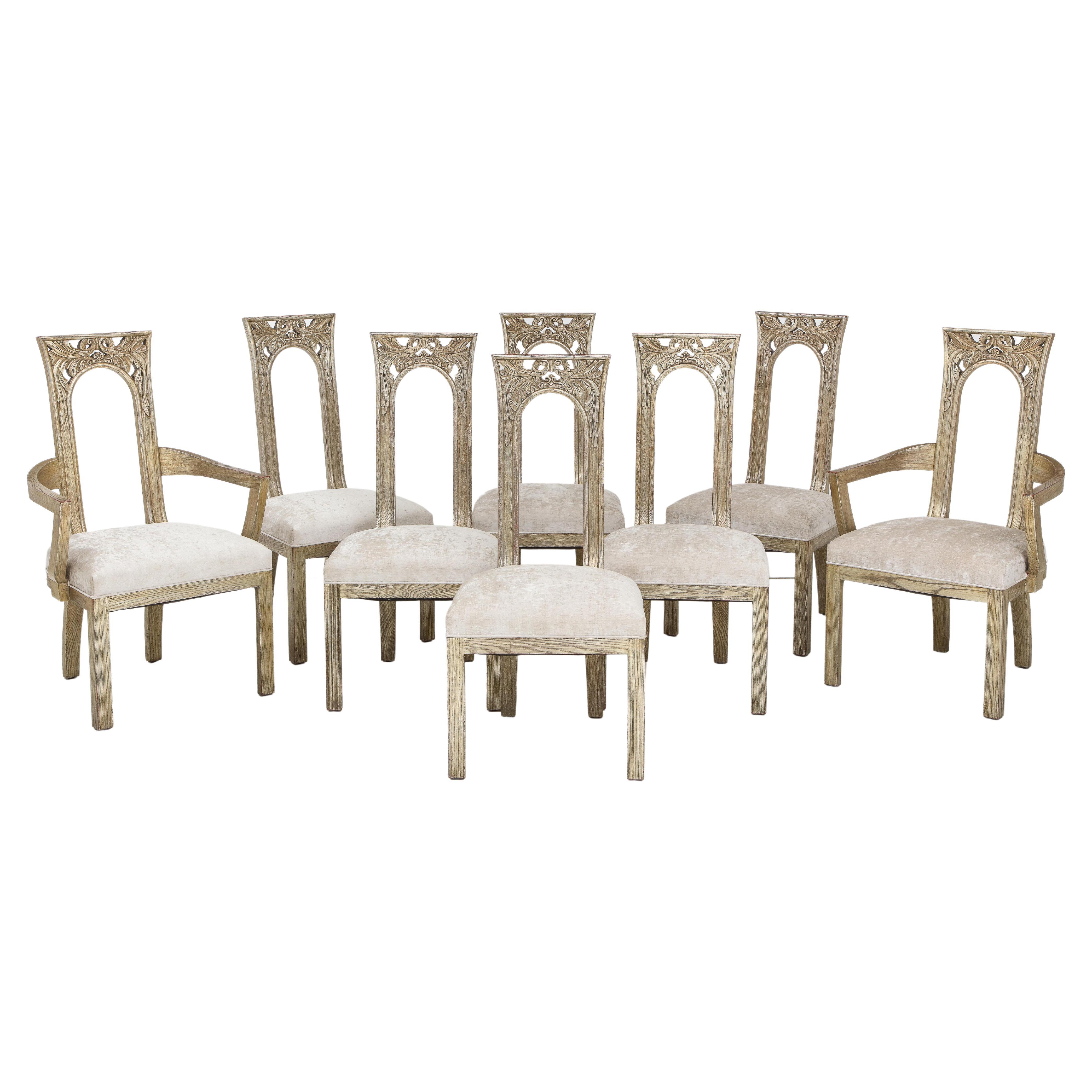 Set of Eight Art Deco Influenced Dining Chairs by James Mont