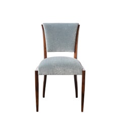 Set of Eight Art Deco Sculptural Walnut Dining Chairs in Plush Mohair Upholstery
