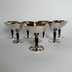 Set of Eight Art Deco Silver Plate and Bakelite Cocktail Glasses, Folke Arström