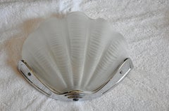 Set of Eight Art Deco Style Glass and Chrome Scallop Shell Wall Lights or Sconce