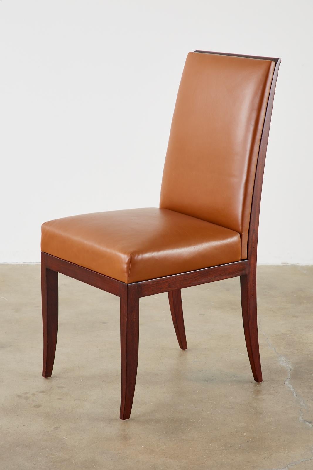 Hand-Crafted Set of Eight Art Deco Style Mahogany Leather Dining Chairs