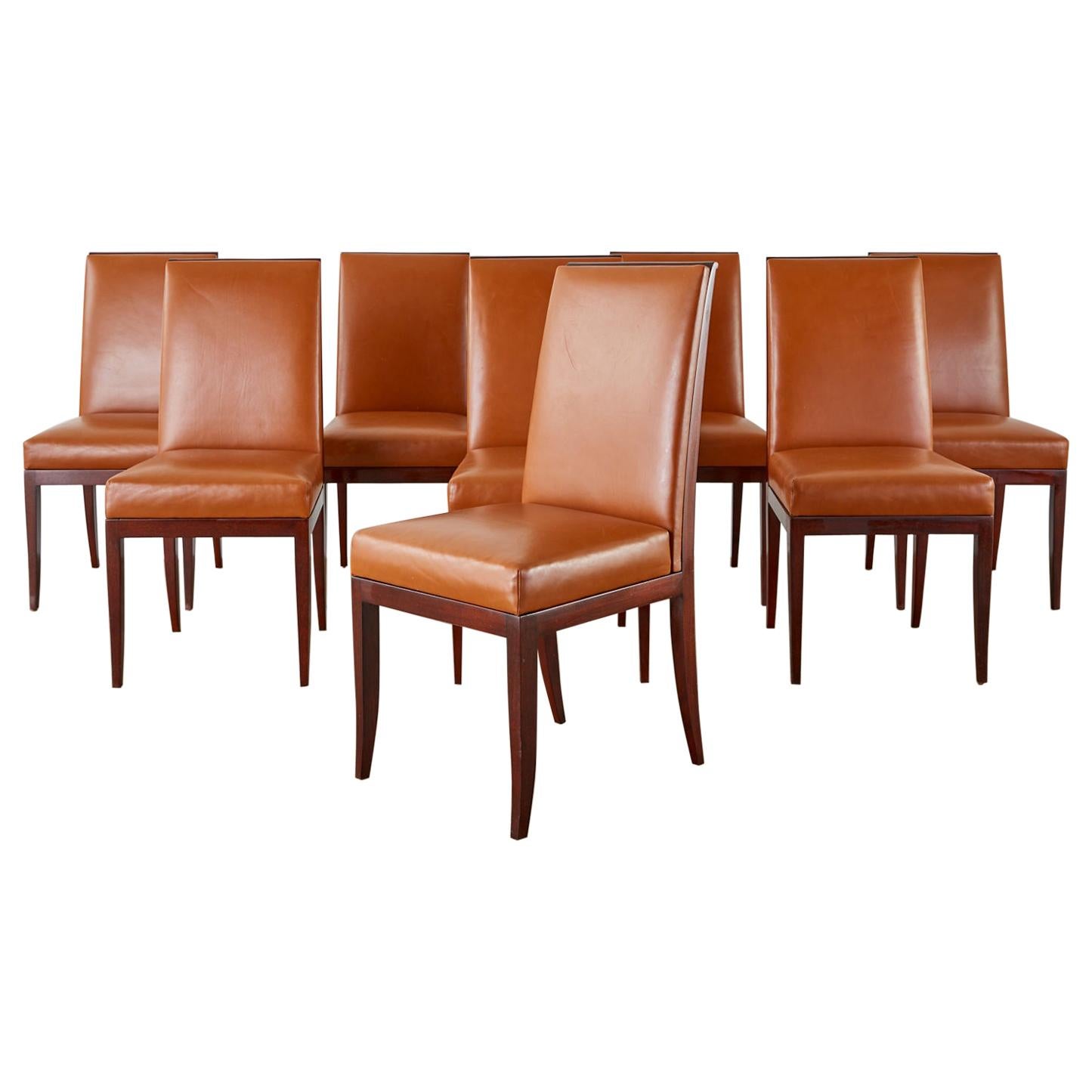 Set of Eight Art Deco Style Mahogany Leather Dining Chairs
