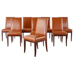 Set of Eight Art Deco Style Mahogany Leather Dining Chairs