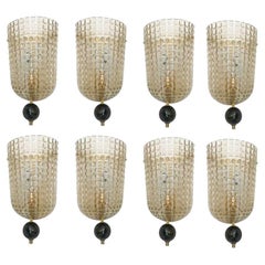 Set of Eight Art Deco Style Murano Glass Demi-Lune Wall Lights Sonces, in Stock