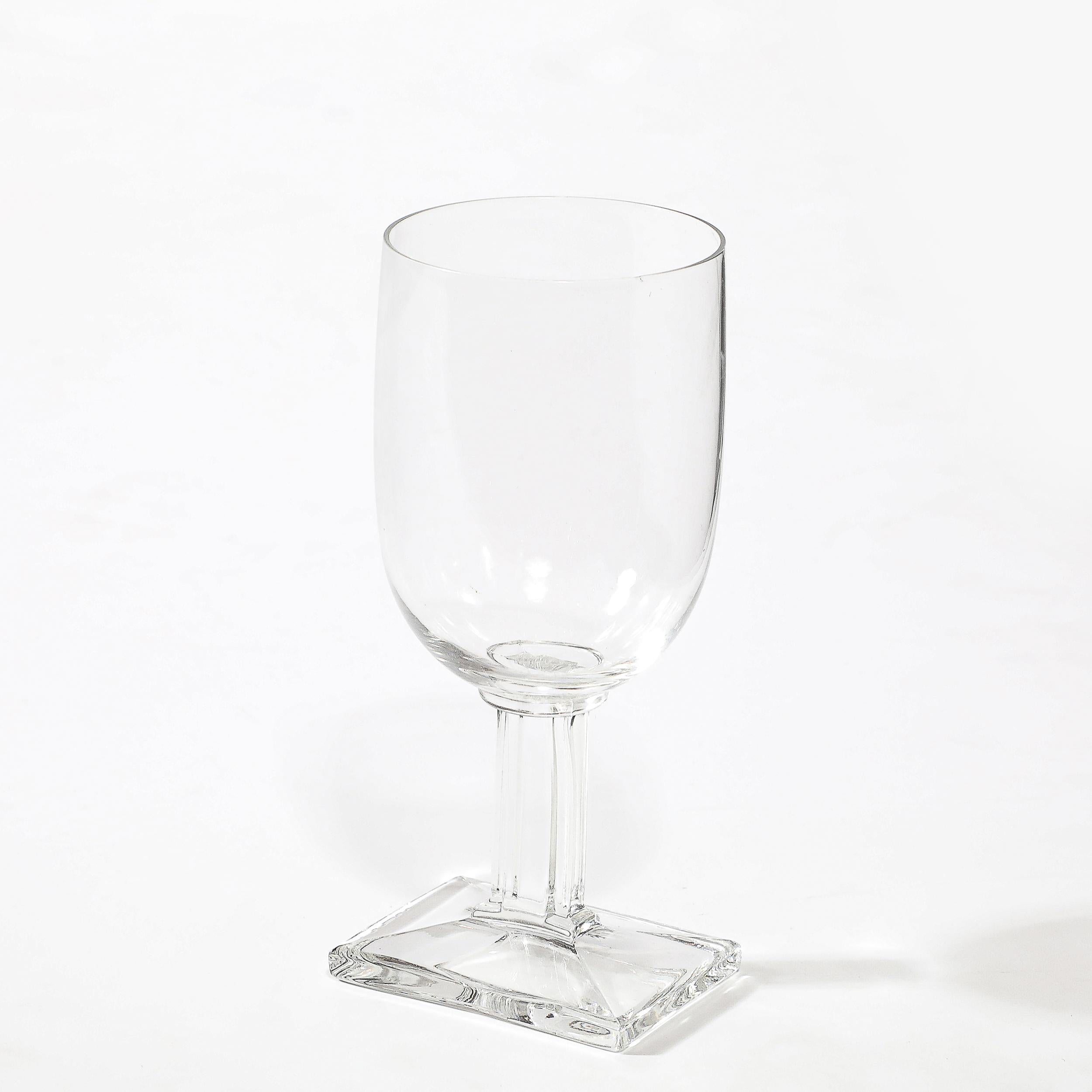 American Set of Eight Art Deco Style Rectangular Base Stemmed Drinking Glasses For Sale