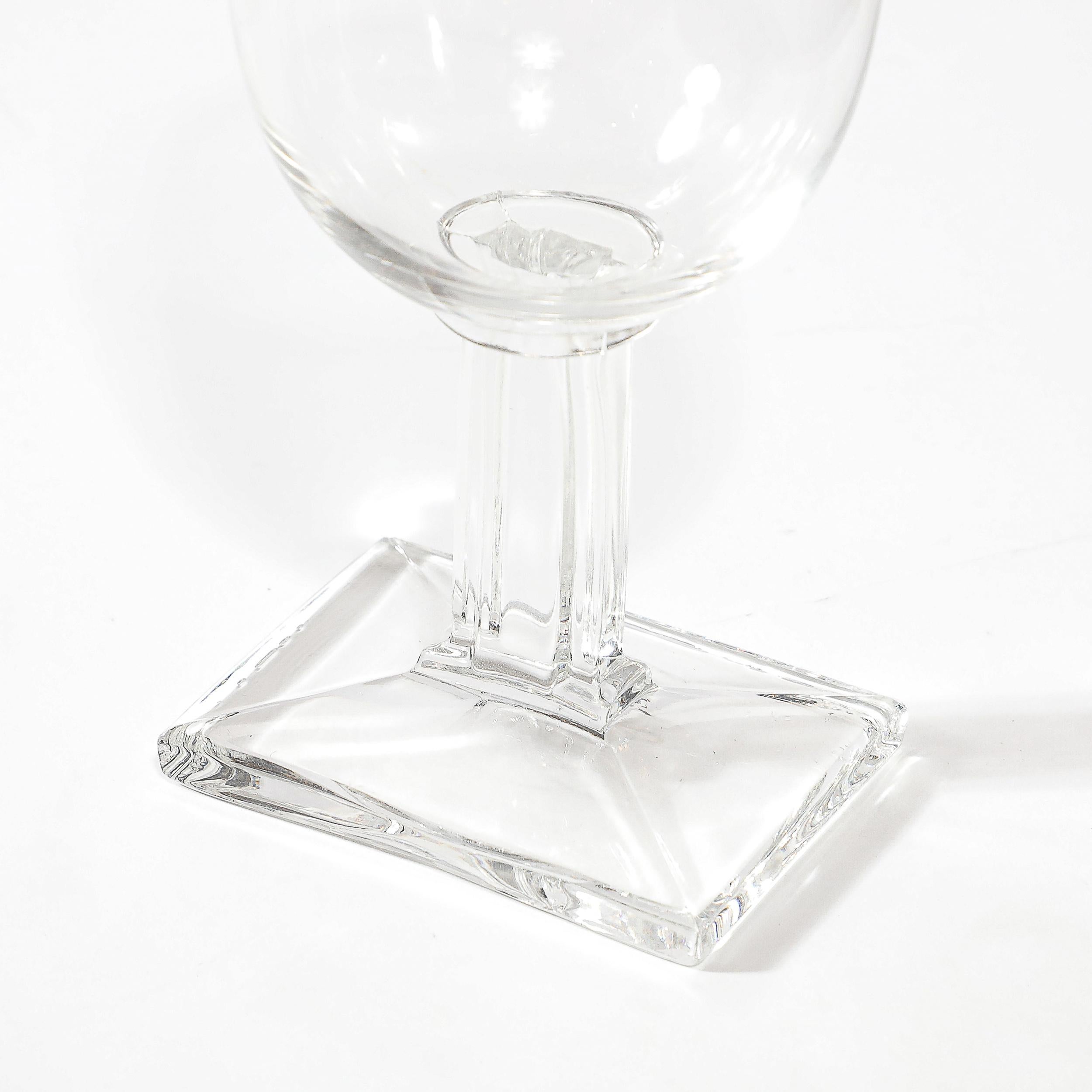 Set of Eight Art Deco Style Rectangular Base Stemmed Drinking Glasses In Excellent Condition For Sale In New York, NY