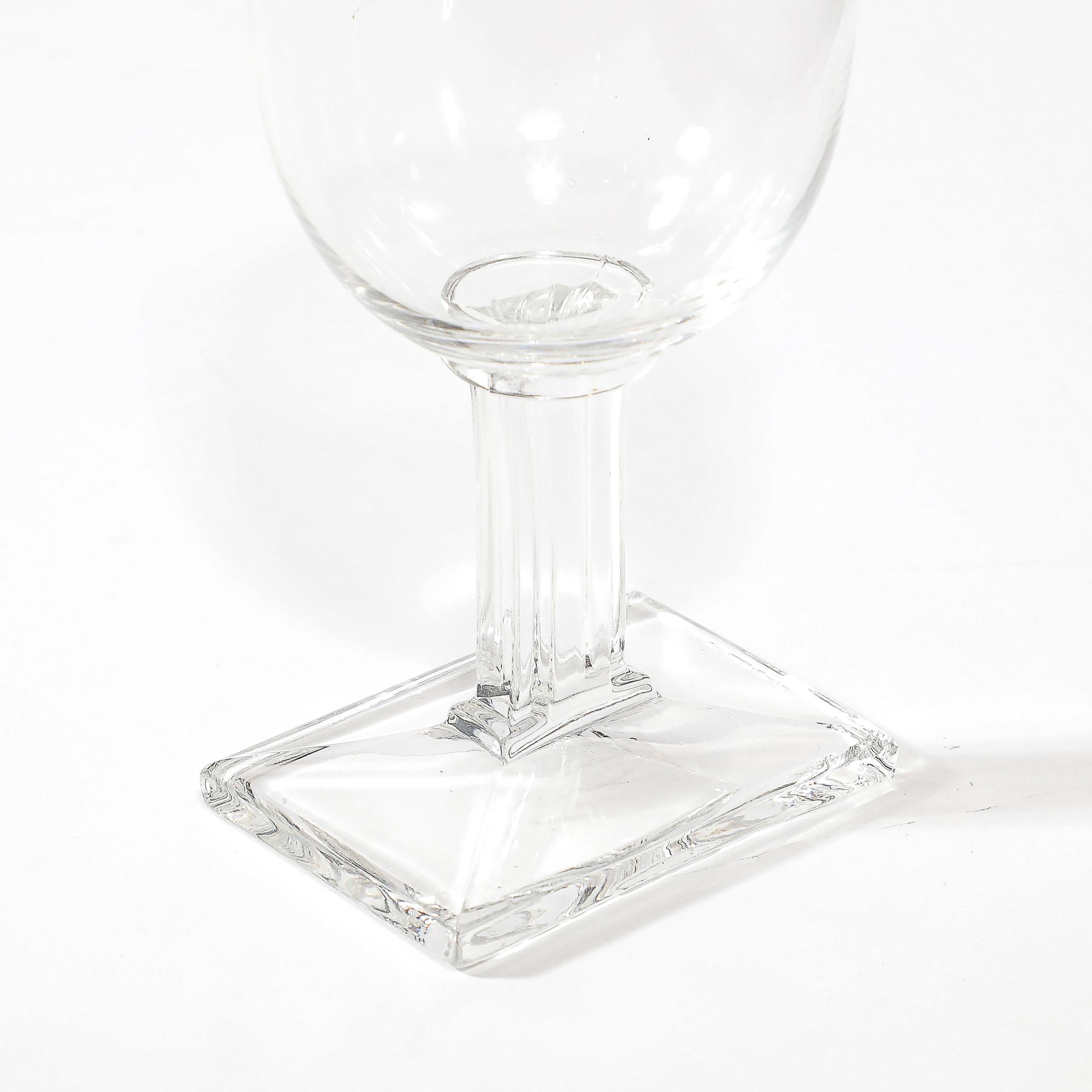 Set of Eight Art Deco Style Rectangular Base Stemmed Drinking Glasses For Sale 3