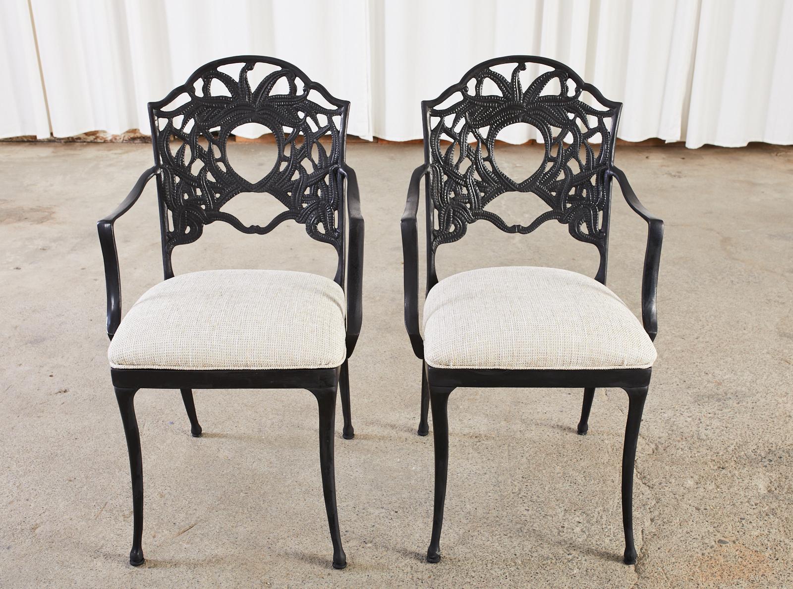 Set of Eight Art Nouveau Style Aluminum Garden Dining Armchairs For Sale 3