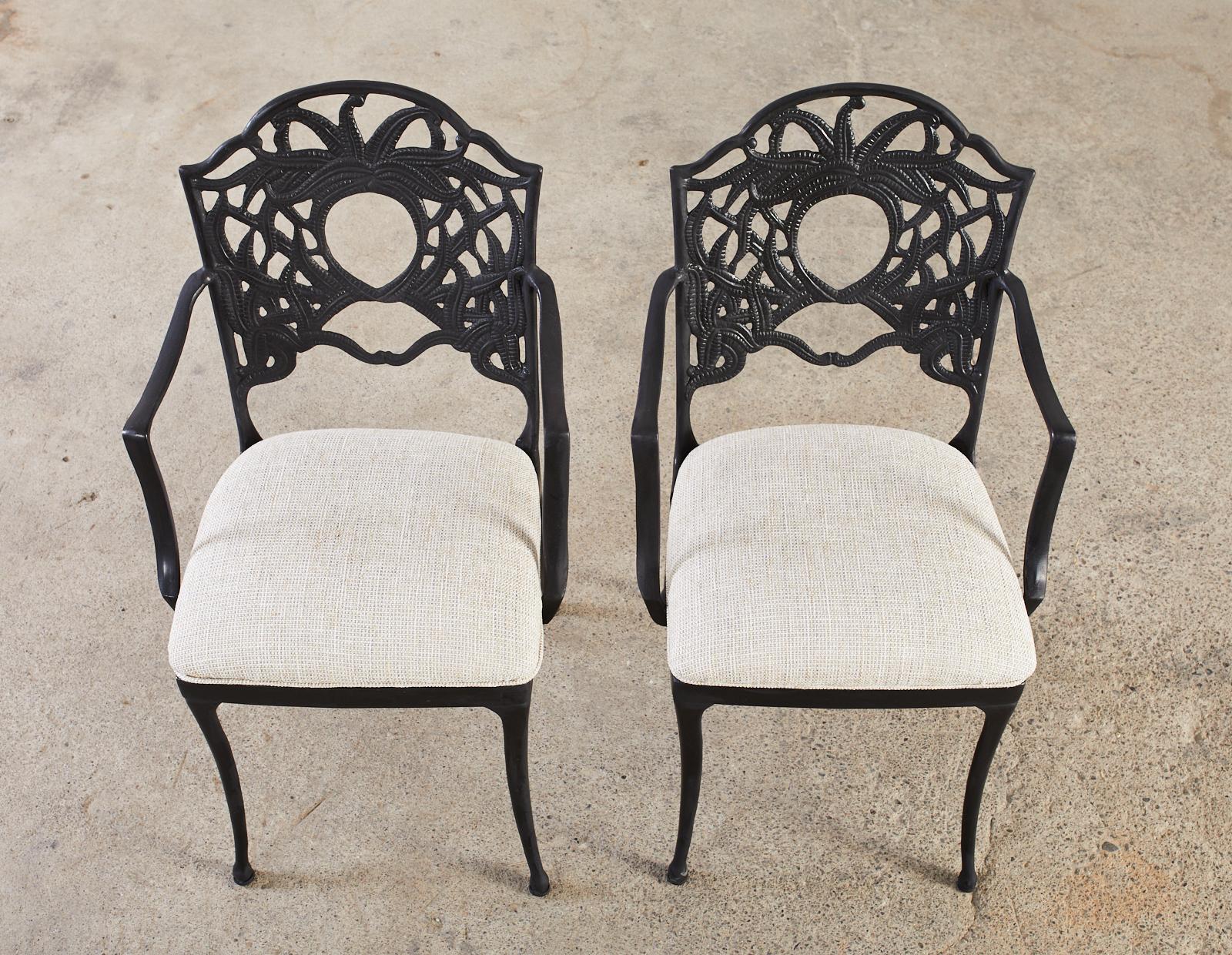 Set of Eight Art Nouveau Style Aluminum Garden Dining Armchairs For Sale 4