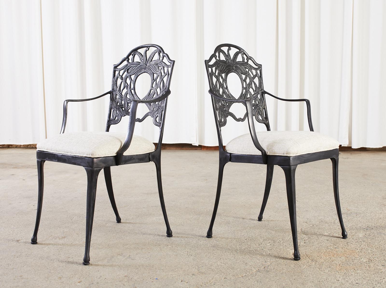 Set of Eight Art Nouveau Style Aluminum Garden Dining Armchairs For Sale 5