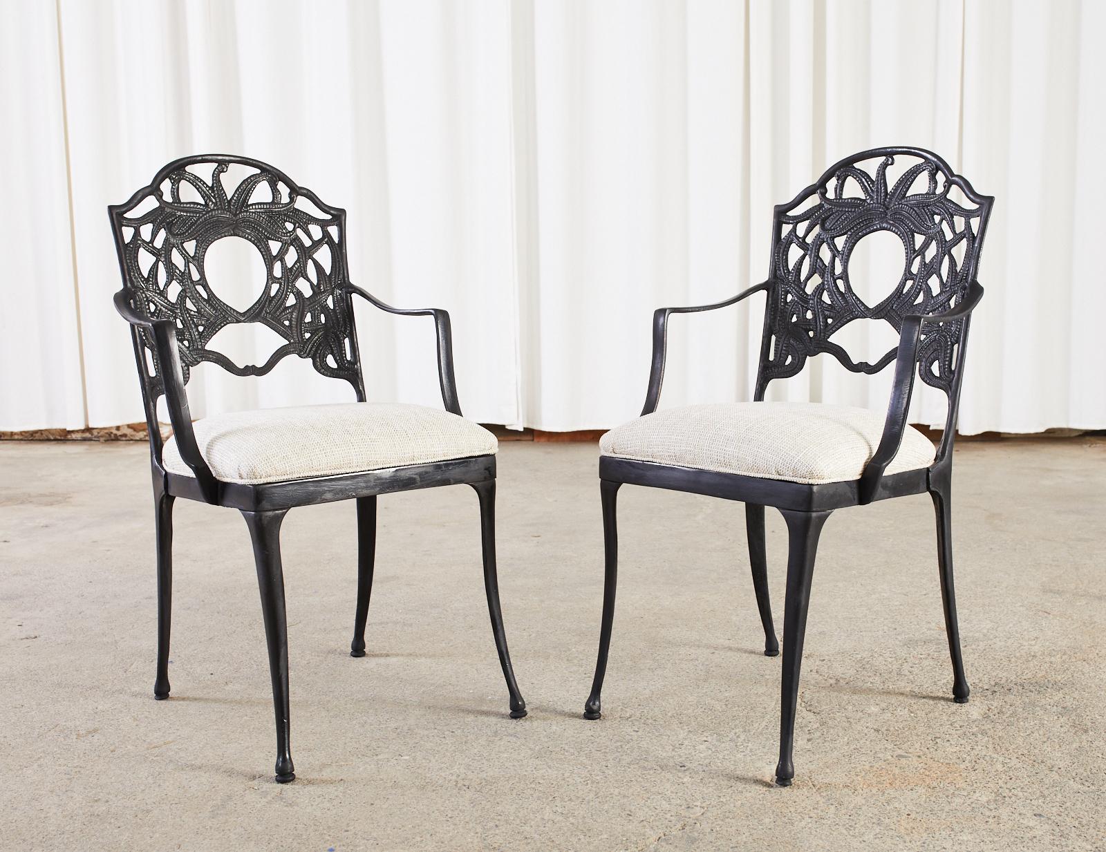 Set of Eight Art Nouveau Style Aluminum Garden Dining Armchairs For Sale 7