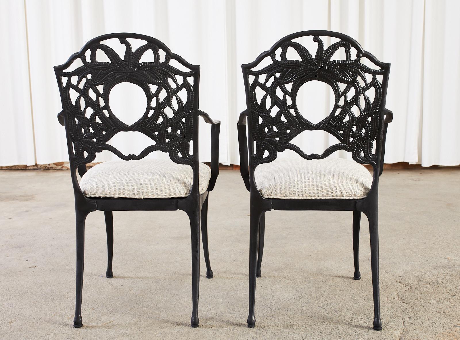 Set of Eight Art Nouveau Style Aluminum Garden Dining Armchairs For Sale 13