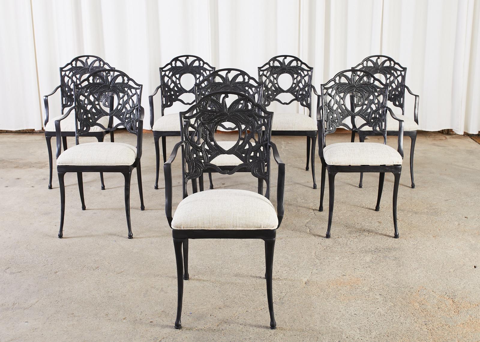 American Set of Eight Art Nouveau Style Aluminum Garden Dining Armchairs For Sale