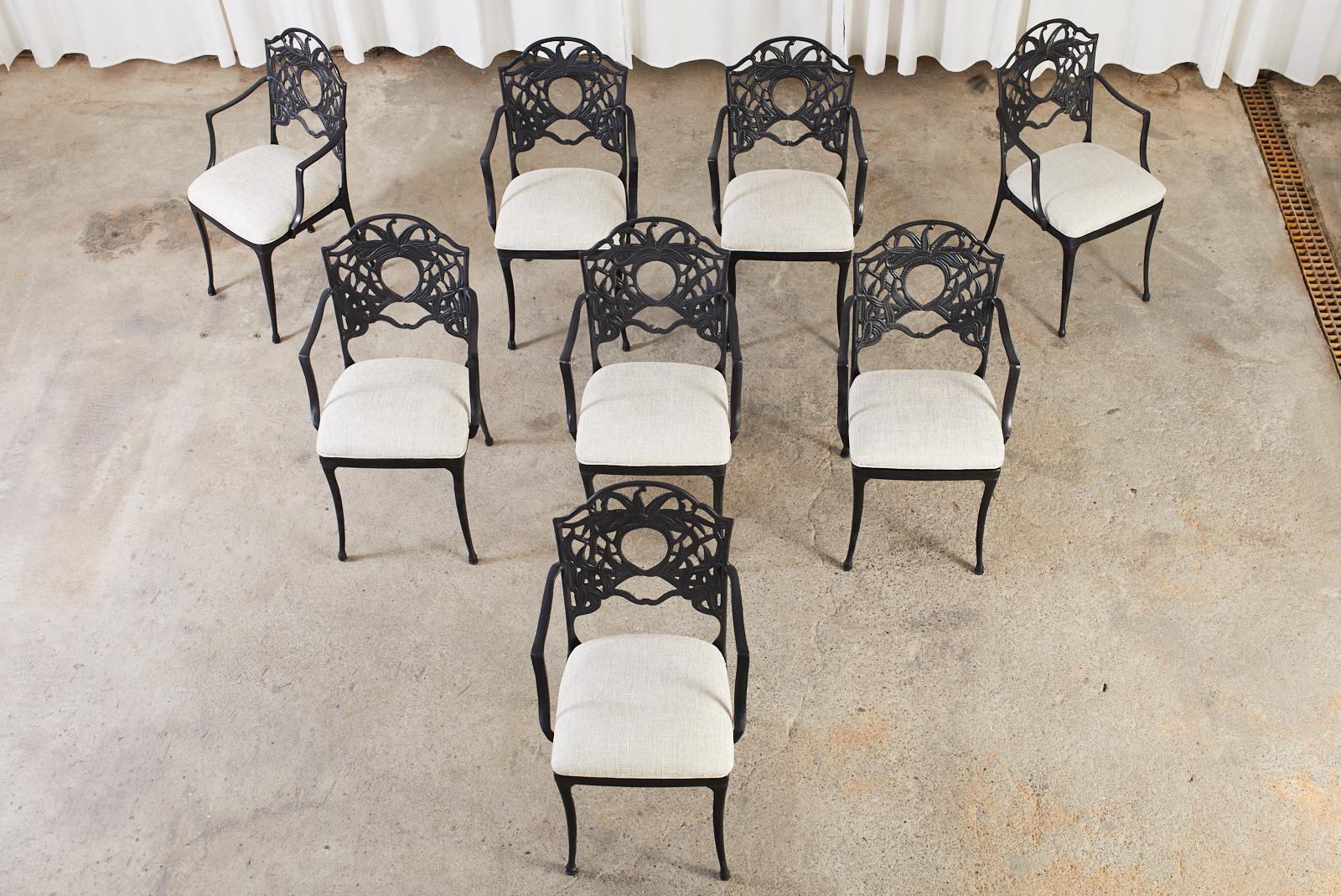 Painted Set of Eight Art Nouveau Style Aluminum Garden Dining Armchairs For Sale