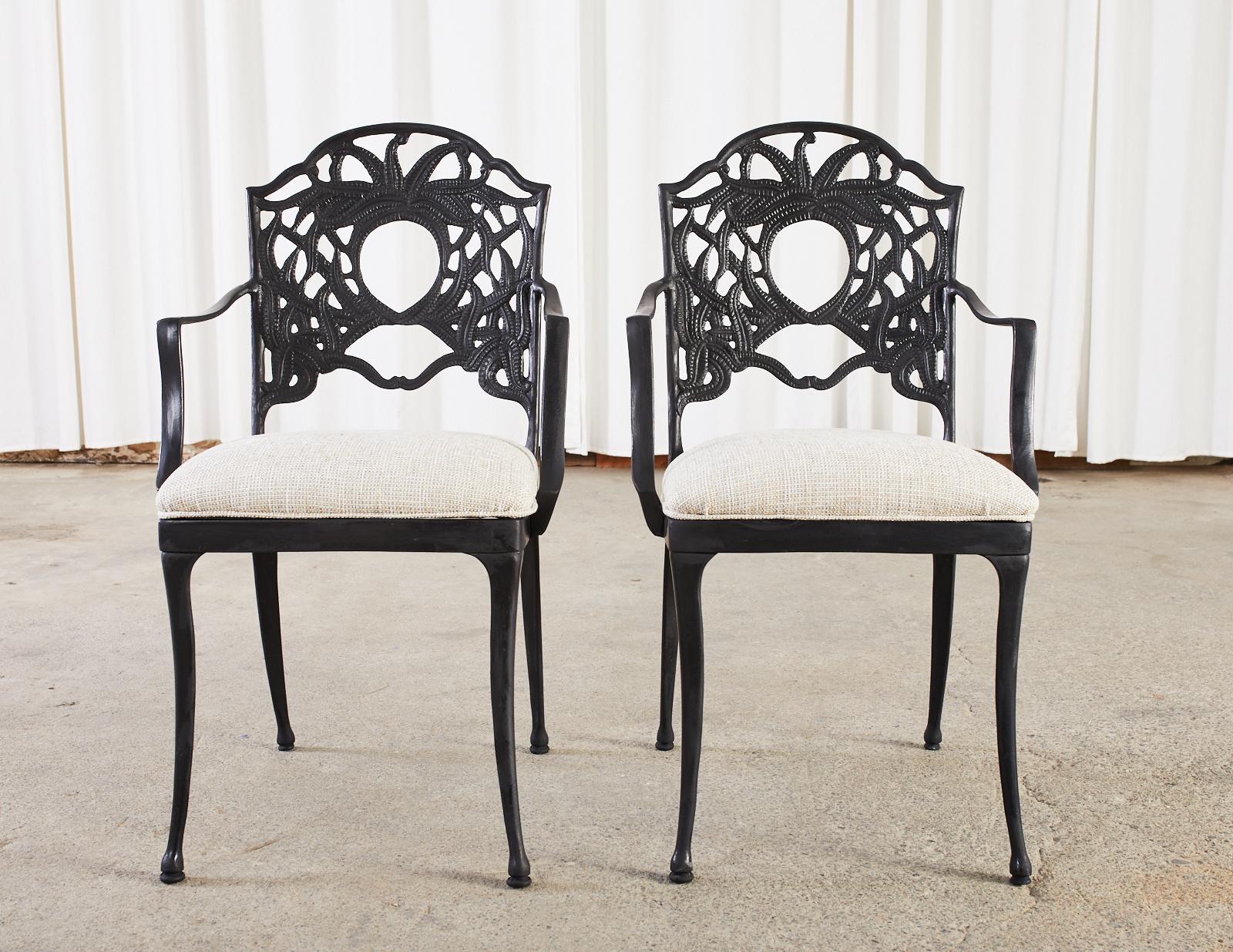 Set of Eight Art Nouveau Style Aluminum Garden Dining Armchairs For Sale 1